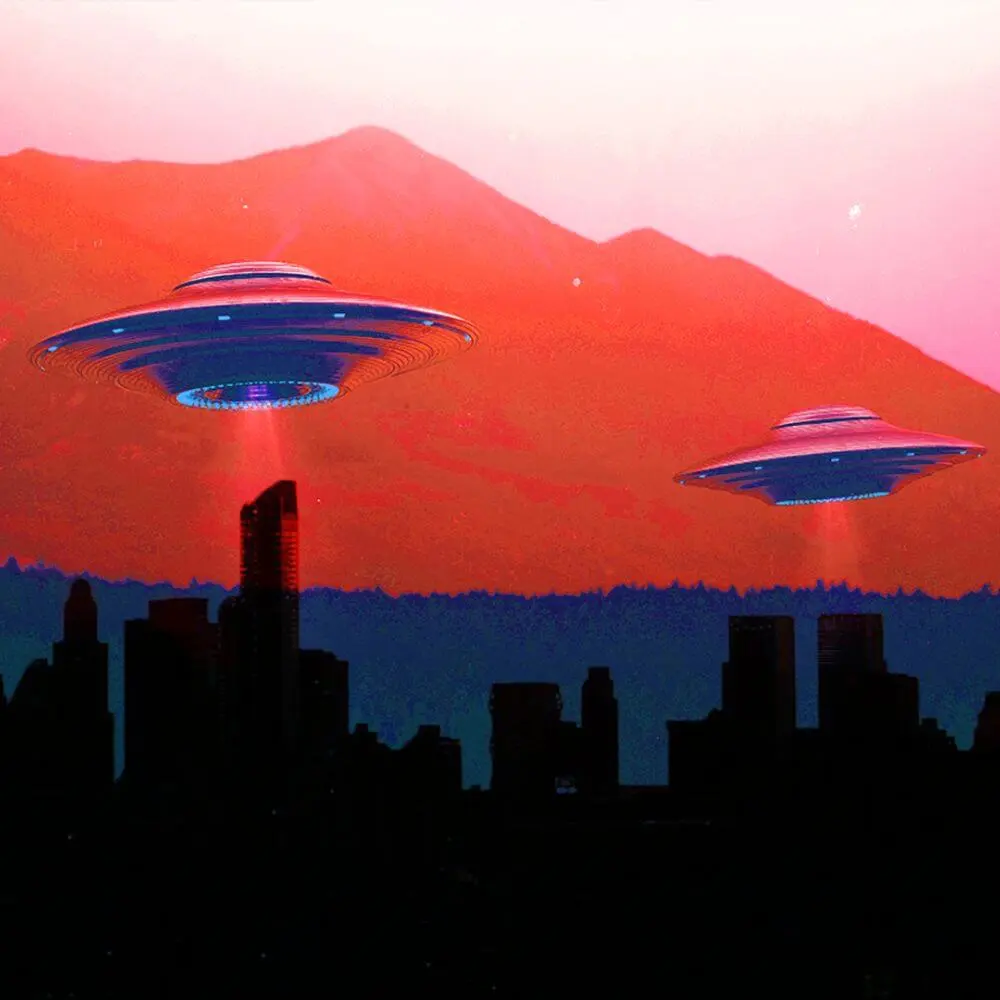 UFO flying over a city